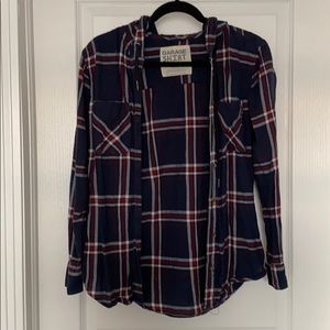 Garage Long Sleeve Plaid Hooded Shirt